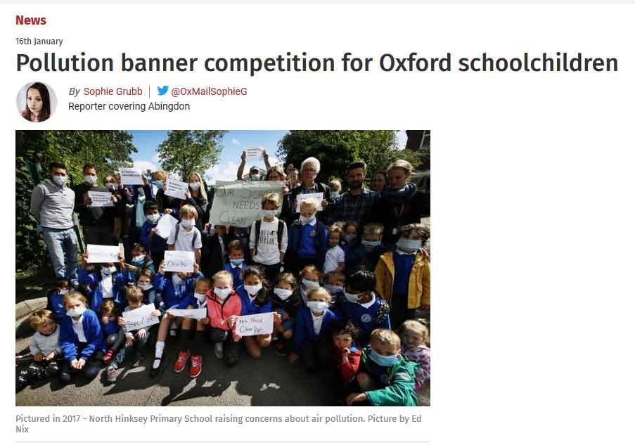 Pollution banner competition for Oxford schoolchildren – deadline March 6